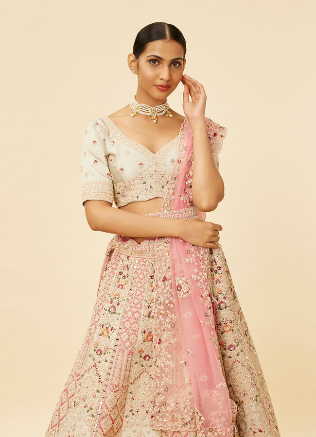 Rose Pink and Light Sea Green Embroidered Lehenga image number 1